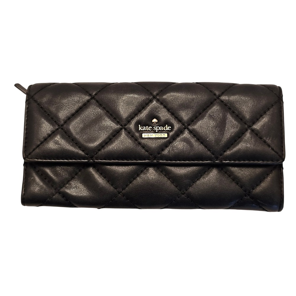 Kate Spade New York Black Quilted Leather Continental Wallet Gold Hardware